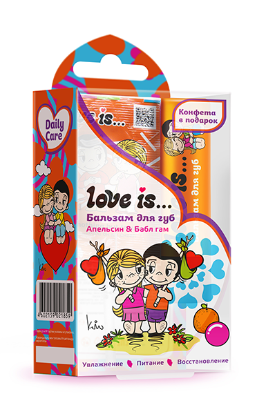 Бальзам для губ Love is... Апельсин и Бабл гам + конфета